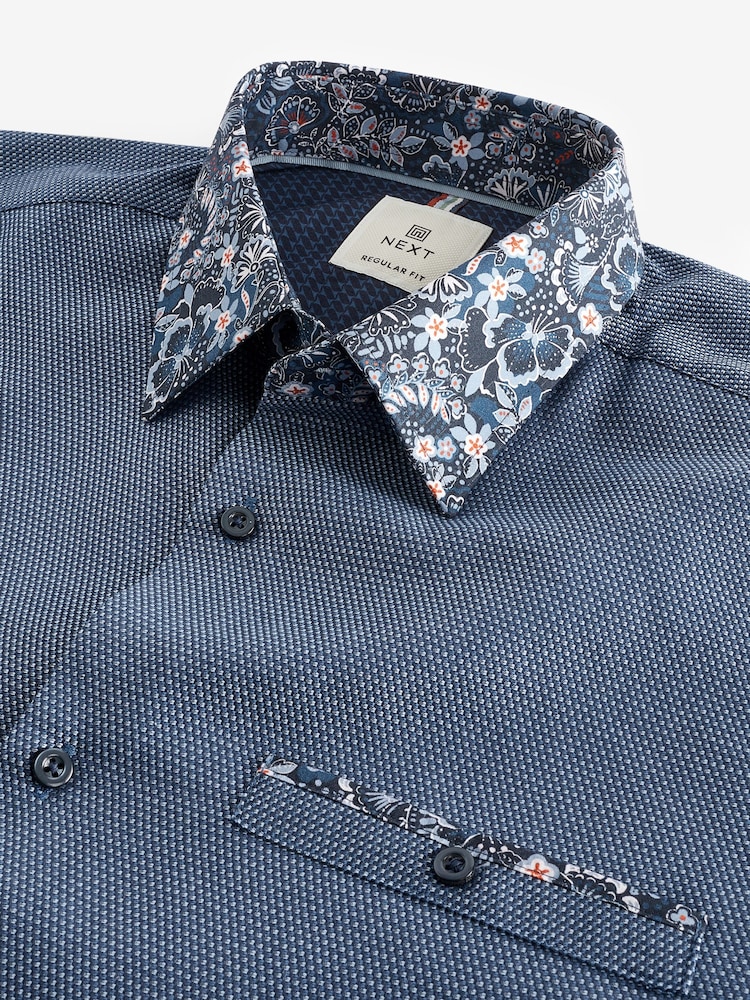 Navy Blue Regular Fit Trimmed Formal Shirt - Image 6 of 7