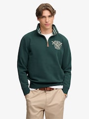 Superdry Green Gothic Varsity Half Zip Sweatshirt - Image 1 of 7
