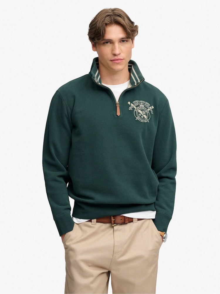 Superdry Green Gothic Varsity Half Zip Sweatshirt - Image 1 of 7