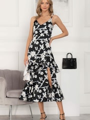 Jolie Moi Spaghetti Strap Satin Maxi Black Dress - Image 4 of 6
