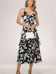 Jolie Moi Spaghetti Strap Satin Maxi Black Dress - Image 6 of 6