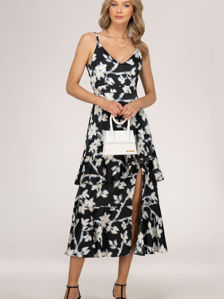 Jolie Moi Spaghetti Strap Satin Maxi Black Dress - Image 6 of 6