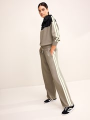 Stone Slinky Wide Leg Co-ord Side Stripe Track Trousers - Image 1 of 6