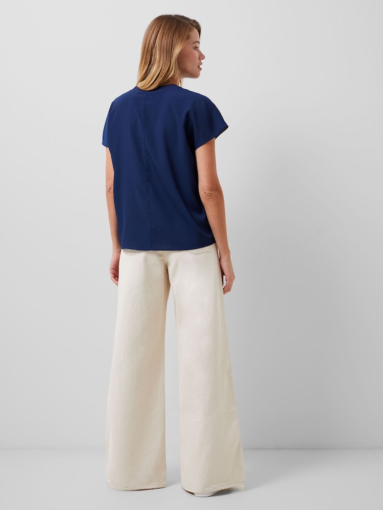French Connection Blue Crepe Light Crew Neck Top - Image 2 of 5