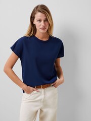 French Connection Blue Crepe Light Crew Neck Top - Image 3 of 5