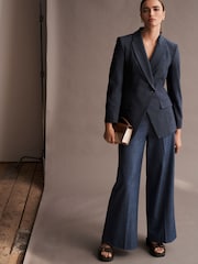 Blue Denim Look Wide Leg Trousers - Image 1 of 5