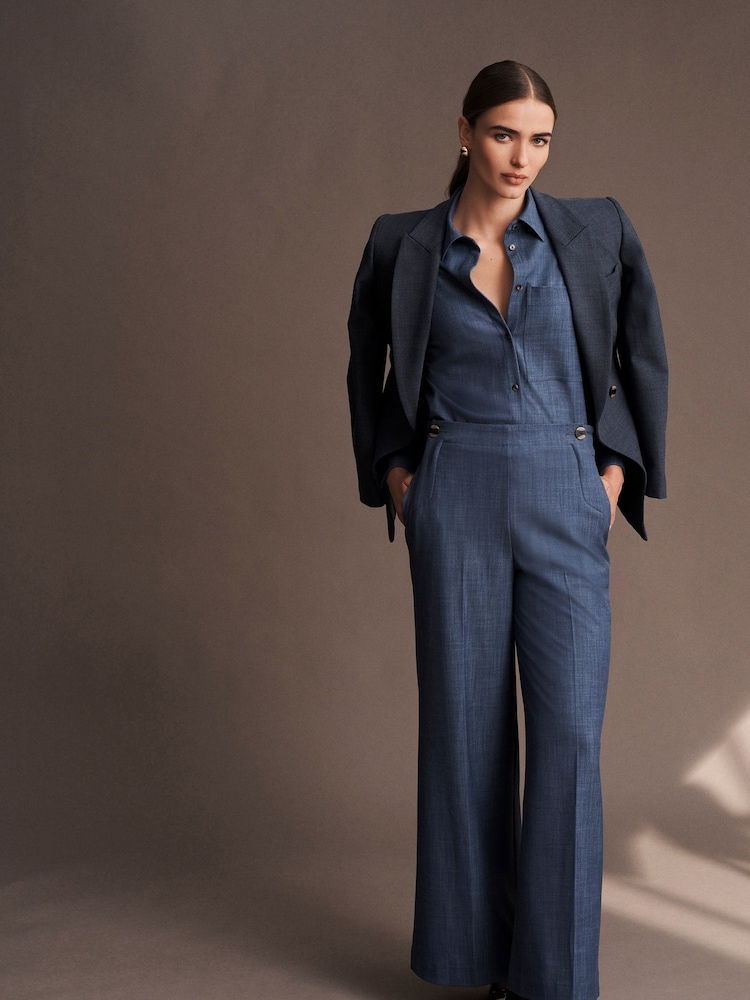 Blue Denim Look Wide Leg Trousers - Image 2 of 5