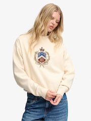 Superdry Cream Crest Loose Crew Neck Sweatshirt - Image 1 of 5