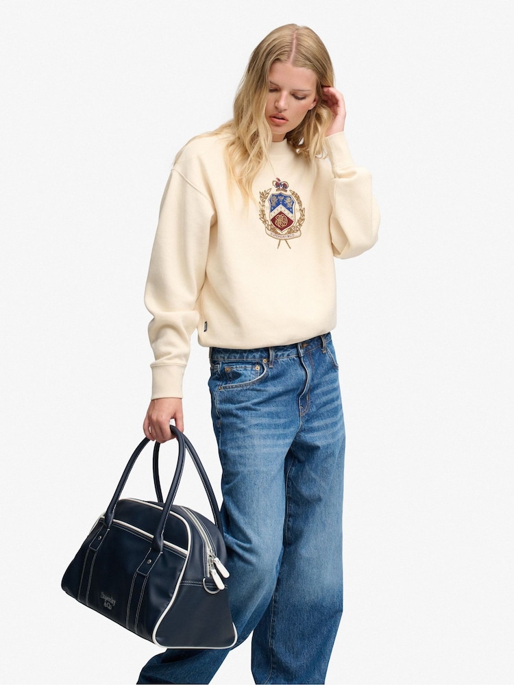 Superdry Cream Crest Loose Crew Neck Sweatshirt - Image 5 of 5