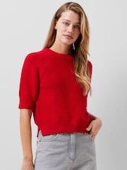 French Connection Red 100% Cotton Short Sleeve Lily Mozart Jumper - Image 3 of 4