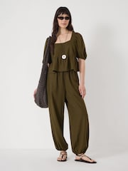 Hush Green Alva Puff Sleeve Linen Beach Top - Image 2 of 5