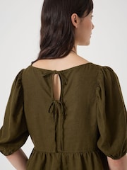 Hush Green Alva Puff Sleeve Linen Beach Top - Image 4 of 5