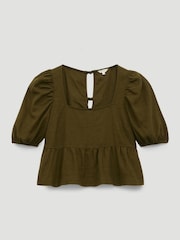 Hush Green Alva Puff Sleeve Linen Beach Top - Image 5 of 5