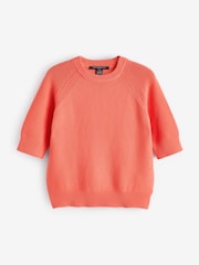 French Connection Orange 100% Cotton Short Sleeve Lily Mozart Jumper - Image 4 of 4