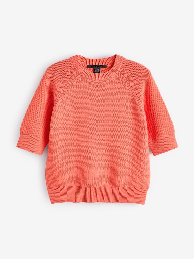 French Connection Orange 100% Cotton Short Sleeve Lily Mozart Jumper - Image 4 of 4