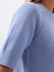 French Connection Blue 100% Cotton Short Sleeve Lily Mozart Jumper - Image 3 of 4