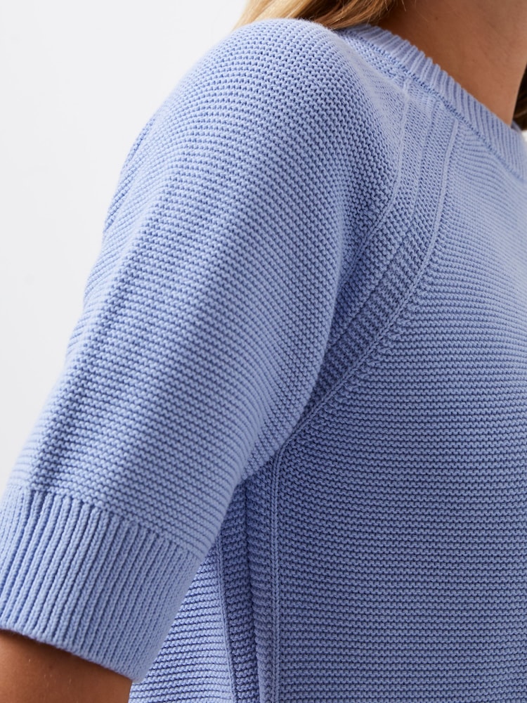 French Connection Blue 100% Cotton Short Sleeve Lily Mozart Jumper - Image 3 of 4