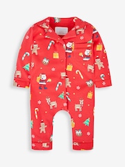 JoJo Maman Bébé Red Kids' Christmas All-In-One Pyjamas - Image 1 of 3