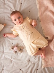 Cream Bear Baby 100% Cotton Top and Shorts 2 Piece Set - Image 1 of 11