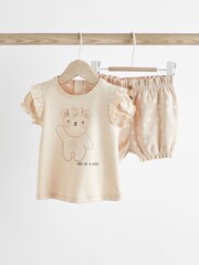 Cream Bear Baby 100% Cotton Top and Shorts 2 Piece Set - Image 4 of 11