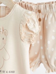 Cream Bear Baby 100% Cotton Top and Shorts 2 Piece Set - Image 7 of 11