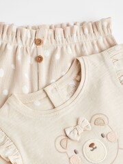 Cream Bear Baby 100% Cotton Top and Shorts 2 Piece Set - Image 8 of 11