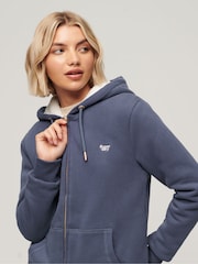 Mittelblau - Superdry Essential Hoodie mit Reißverschluss und Sherpa-Fleece-Futter aus 100 % Baumwolle - Bild 3 von 4