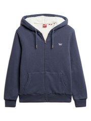 Mittelblau - Superdry Essential Hoodie mit Reißverschluss und Sherpa-Fleece-Futter aus 100 % Baumwolle - Bild 4 von 4