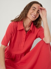 Hush Red Maeve Cotton Cheesecloth Shirt Dress - Image 4 of 5
