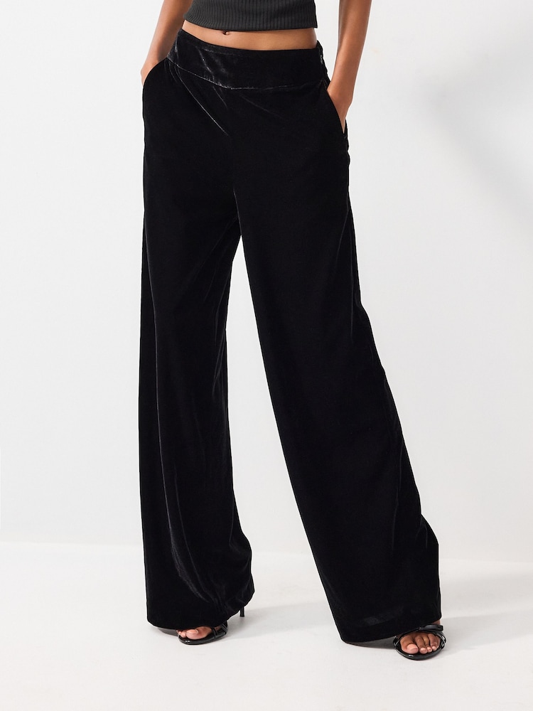Black Velvet Wide Leg Trousers - Image 2 of 6