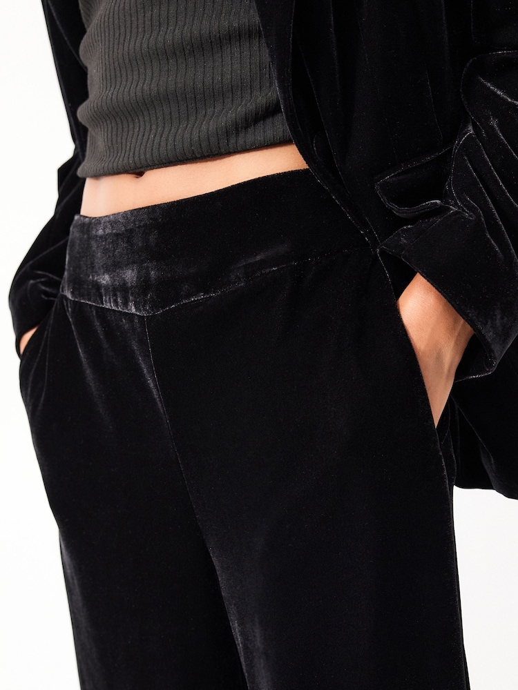 Black Velvet Wide Leg Trousers - Image 4 of 6