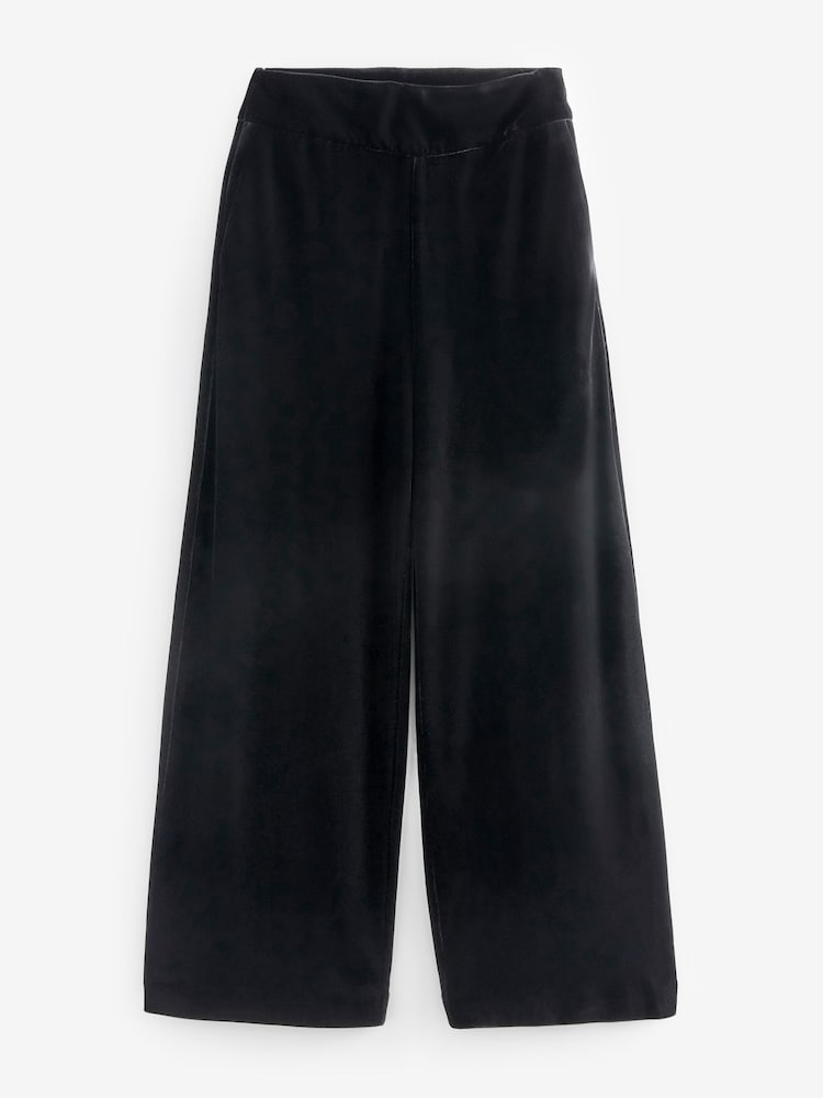 Black Velvet Wide Leg Trousers - Image 5 of 6