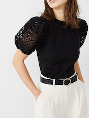 Schwarz - French Connection Broiderie Rosana Anges T-Shirt - Bild 3 von 4