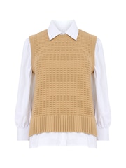 French Connection Brown 100% Cotton Mozart Shirt Jumper - Image 4 of 4