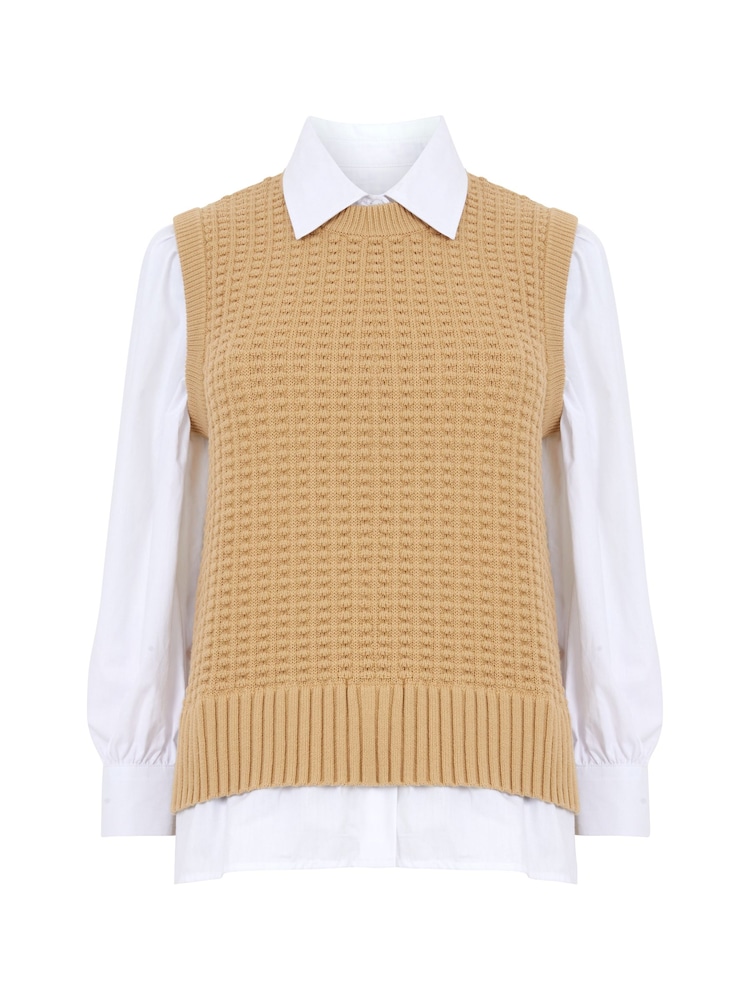 French Connection Brown 100% Cotton Mozart Shirt Jumper - Image 4 of 4