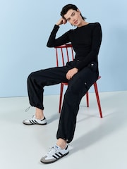 Black Parachute Pull On Cargo Trousers - Image 2 of 7