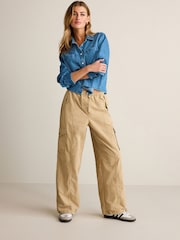 Camel Brown Parachute Pull On Cargo Trousers - Image 1 of 7