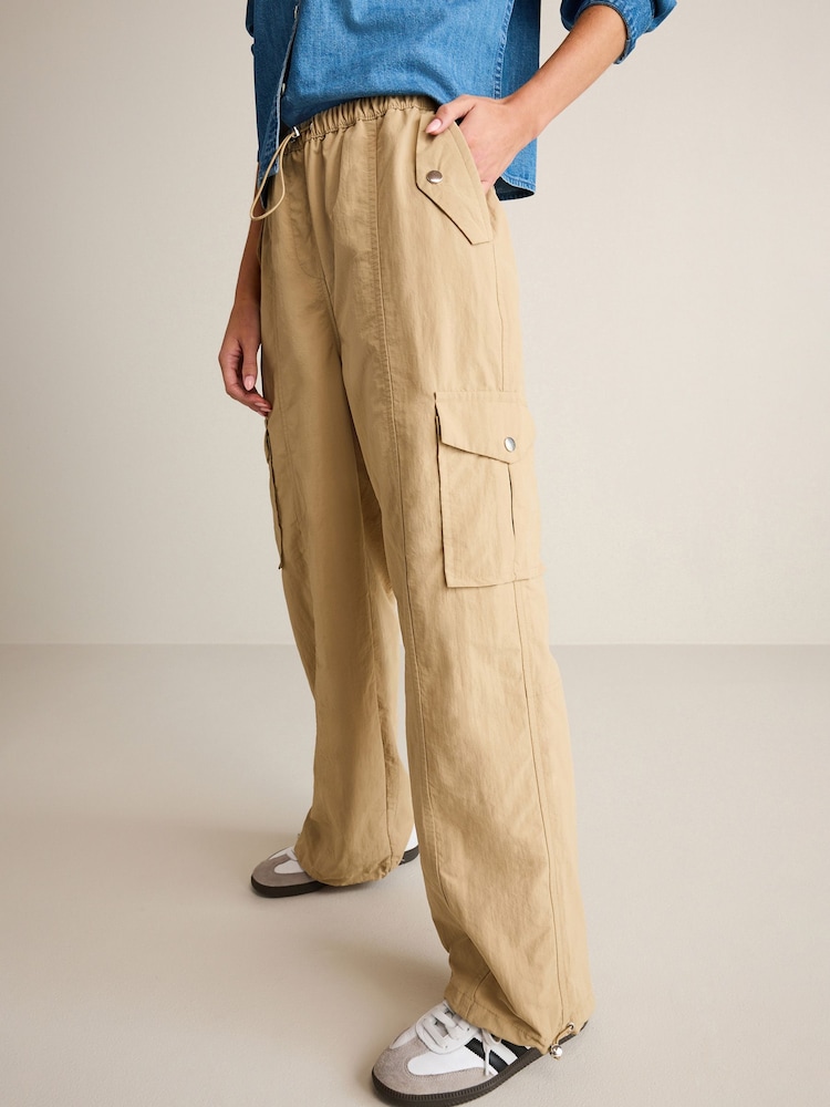 Camel Brown Parachute Pull On Cargo Trousers - Image 2 of 7