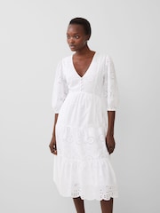 French Connection White 100% Cotton Broderie Anglaise Dress - Image 1 of 4