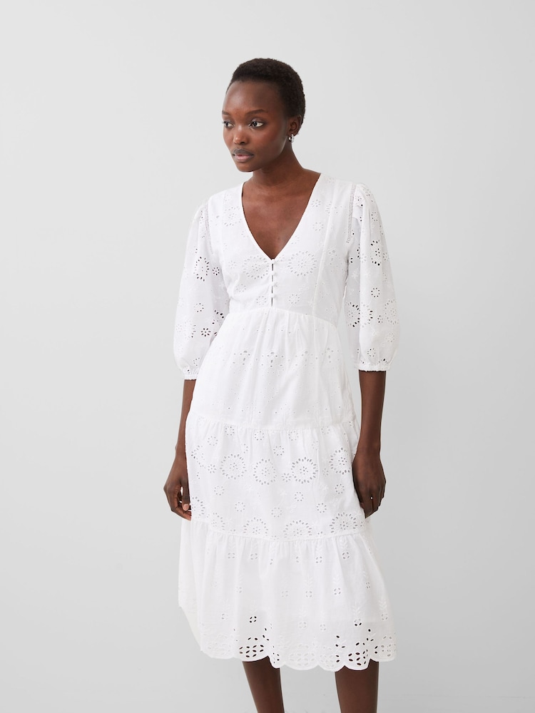 French Connection White 100% Cotton Broderie Anglaise Dress - Image 1 of 4