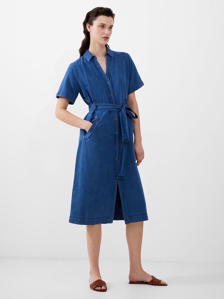 French Connection Blue 100% Cotton Zaves Chambray Denim Dress - Image 1 of 4 French Connection Blue 100% Cotton Zaves Chambray Denim Dress - Image 1 of 4