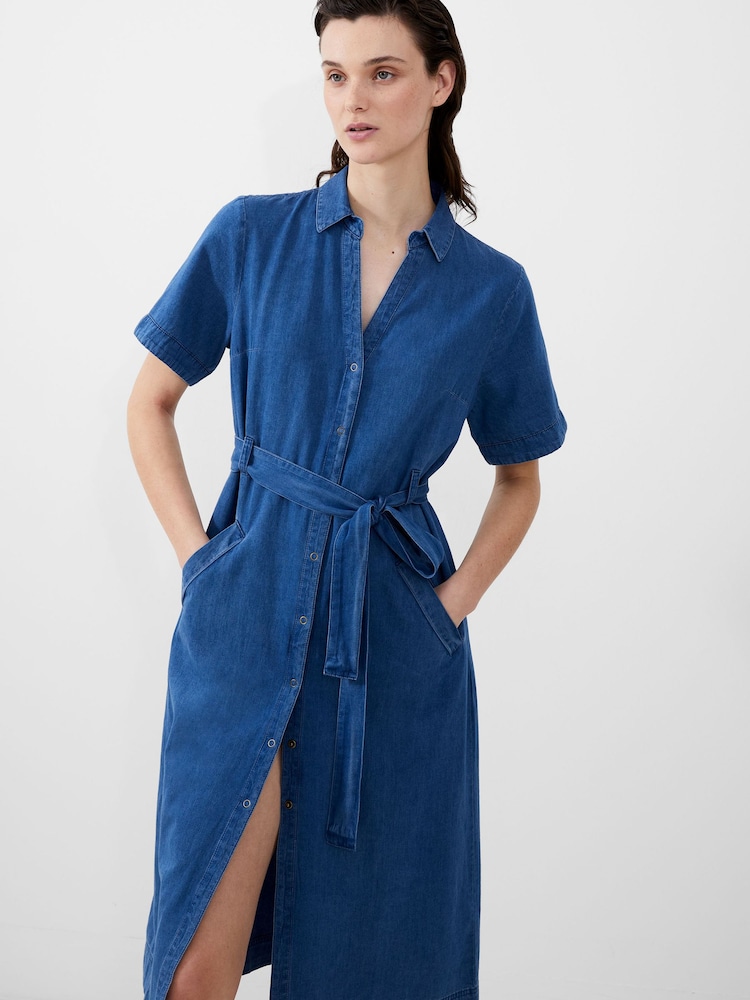 French Connection Blue 100% Cotton Zaves Chambray Denim Dress - Image 2 of 4