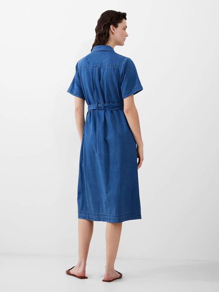 French Connection Blue 100% Cotton Zaves Chambray Denim Dress - Image 3 of 4