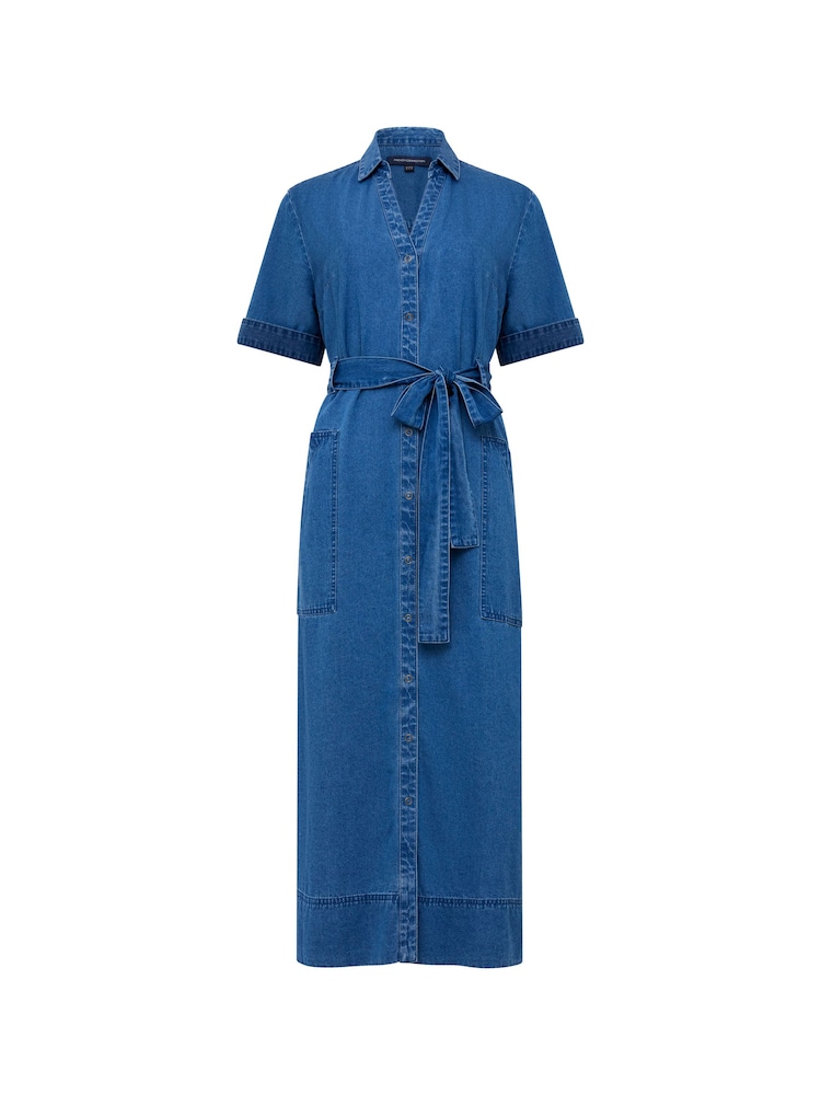 French Connection Blue 100% Cotton Zaves Chambray Denim Dress - Image 4 of 4