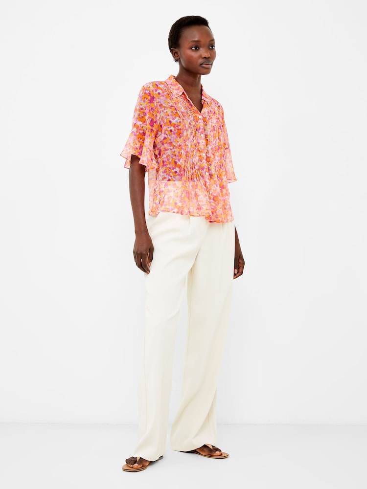 French Connection Orange Cass Hallie Crinkle Pintuck Shirt - Image 1 of 4