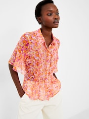 French Connection Orange Cass Hallie Crinkle Pintuck Shirt - Image 3 of 4