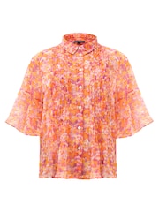 French Connection Orange Cass Hallie Crinkle Pintuck Shirt - Image 4 of 4