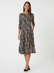 Roman Brown Animal Print Pocket Stretch Dress - Image 1 of 5