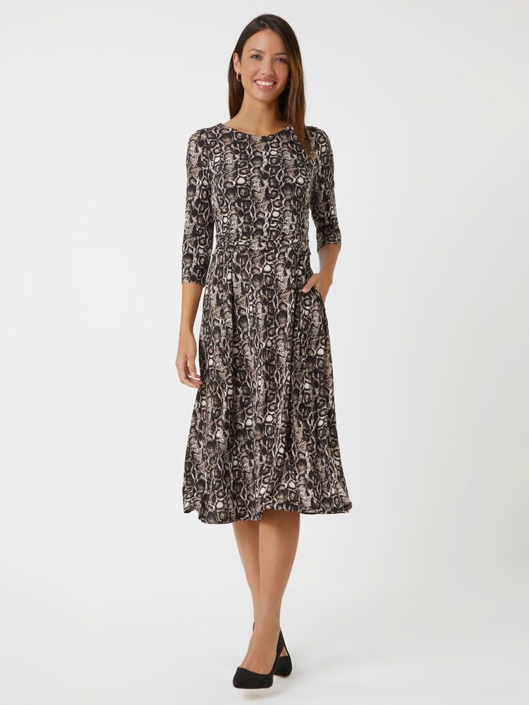 Roman Brown Animal Print Pocket Stretch Dress - Image 1 of 5