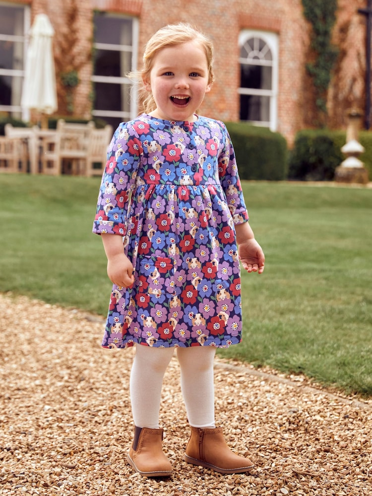 JoJo Maman Bébé Navy Blue Guinea Pig Floral Button Front Dress - Image 1 of 3